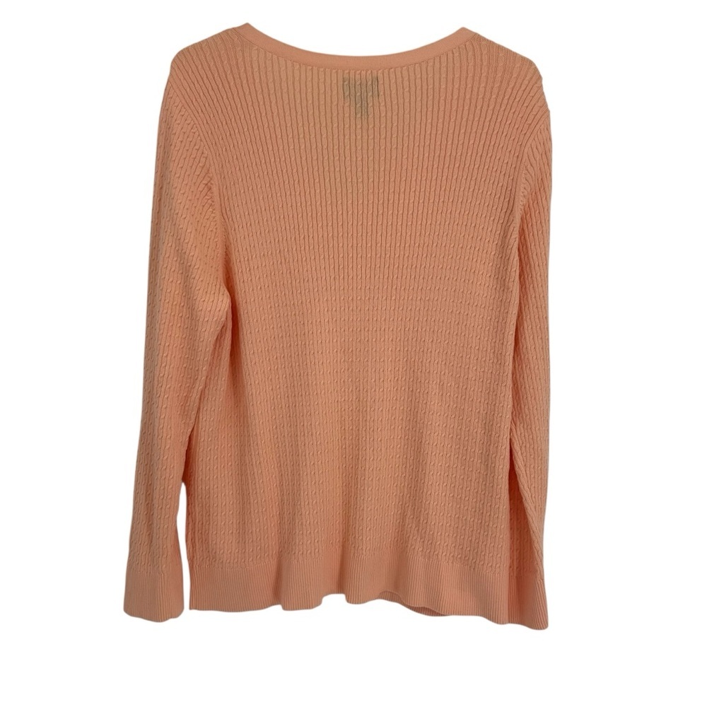 Lands End Cable Knit Sweater Womens Size 3X Long Sleeve V Neck cotton peach - Picture 3 of 9